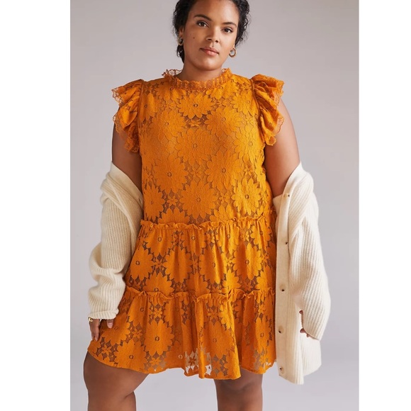 ANTHROPOLOGIE: Golden Floral Lace Dress - Picture 5 of 8